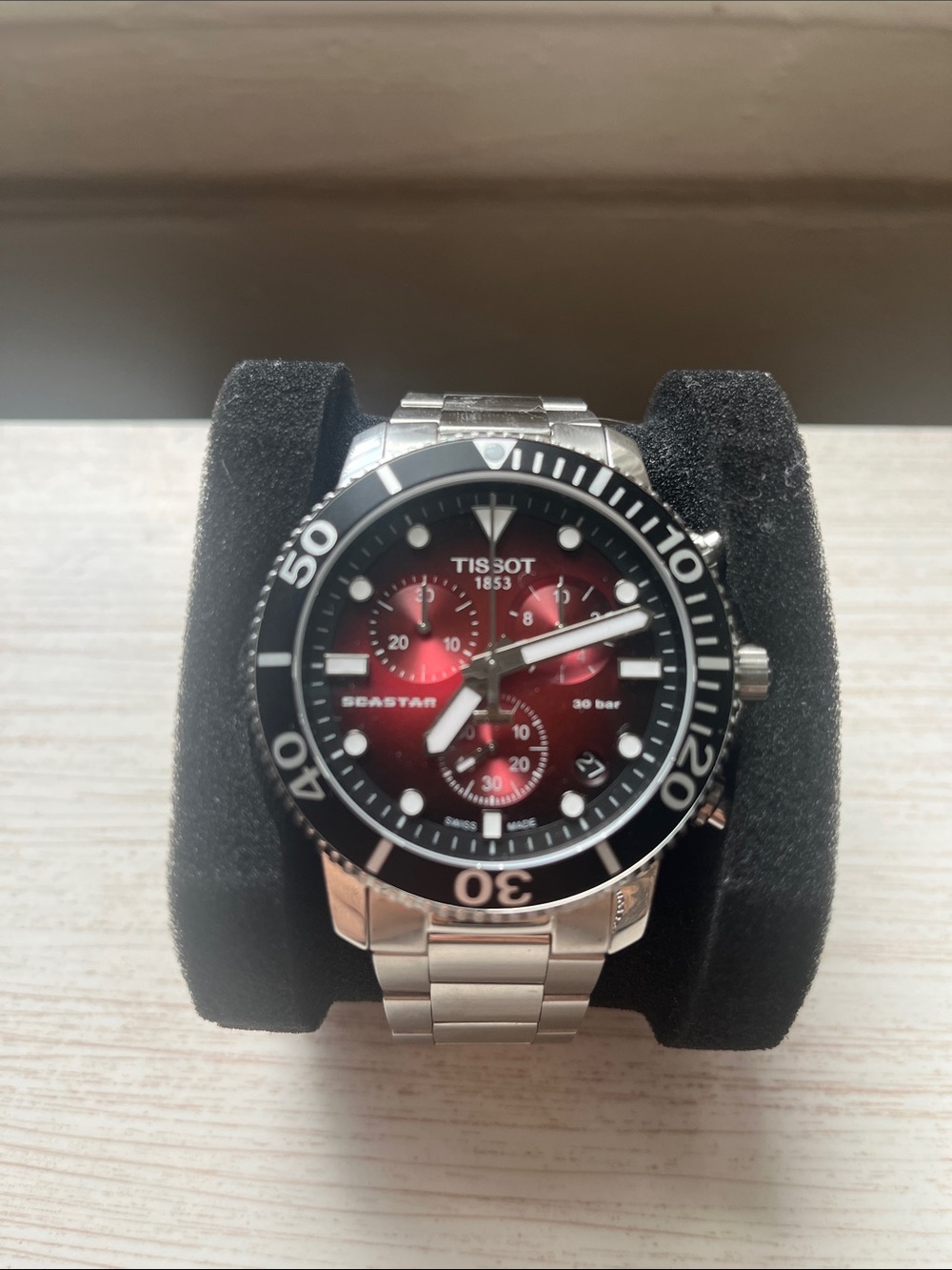 Tissot Red Dial Stainless Steel Sport Chronograph